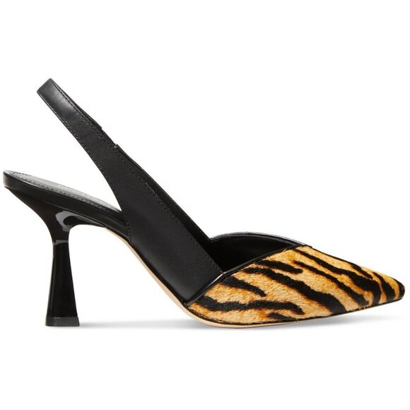 Michael Kors Women\'s Size 7 Brown & Black Cow Leather Calf Hair Kitten Heels
